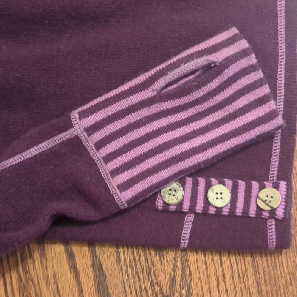 Akini Wool Mock Neck Indie Boho Sweater Purple Stripe Pullover Buttons sz XS - Picture 8 of 13